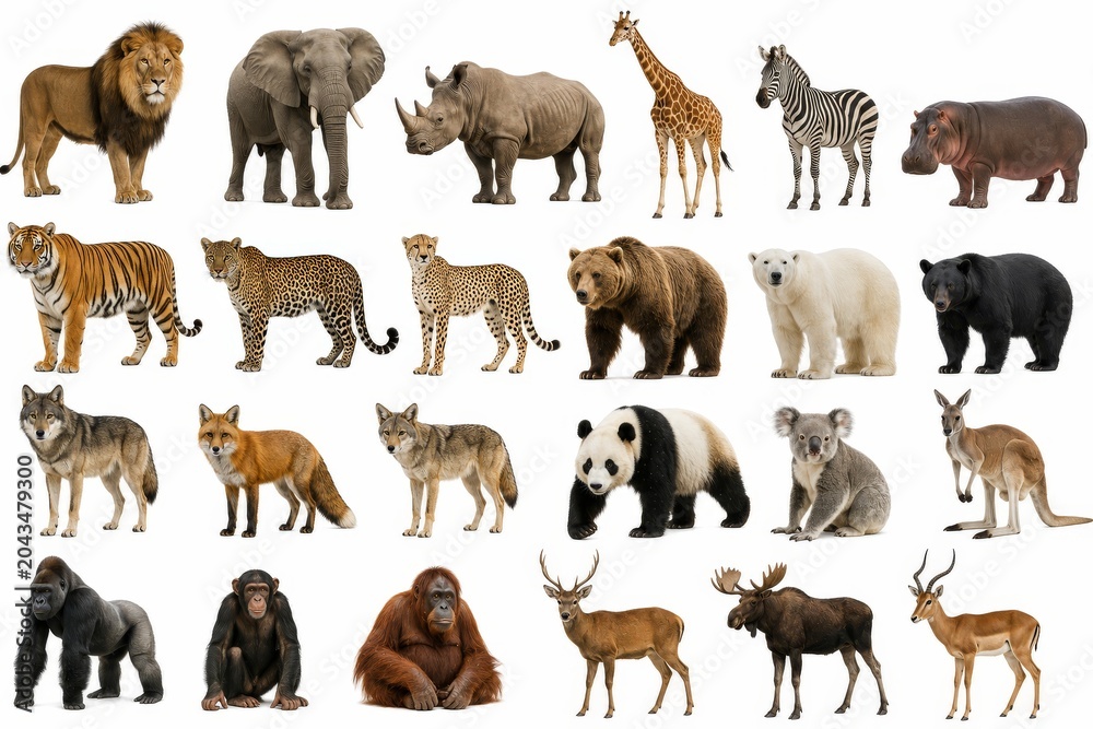 Naklejka premium Collection of Wild Animals Isolated on White Background