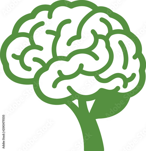 Brain icon illustrates the concept of green thinking and sustainable development for future growth.