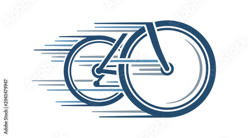 Foto Minimalist blue line art illustration of a fast moving bicycle.