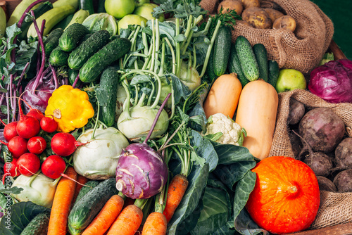 Variety of raw vegetables. Fresh vegetables and fruits background