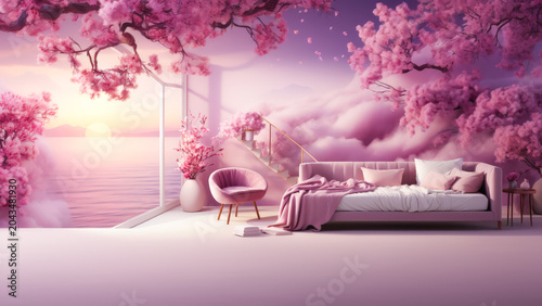 Valentine's Day Romance in a Cozy Room With Cherry Blossoms and a Sunset View