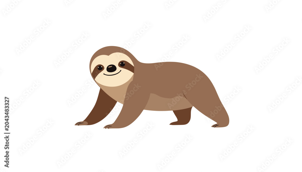 Obraz premium Cute Cartoon Sloth Walking Isolated Vector Illustration, Transparent Background for Web Design and App Interface