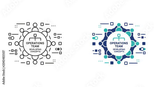 Schilderij op canvas Operations team developing concepts with organizational structure icons for busi