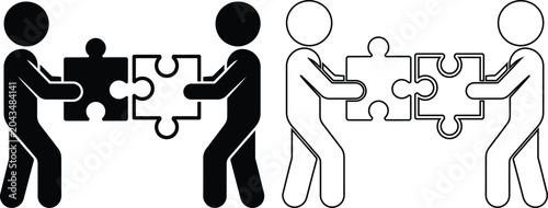Cuadro en lienzo Two people combining puzzle pieces together