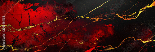 Vibrant Abstract Art With Red and Black Colors and Golden Lines in a Modern Design Showing Dynamic Movement