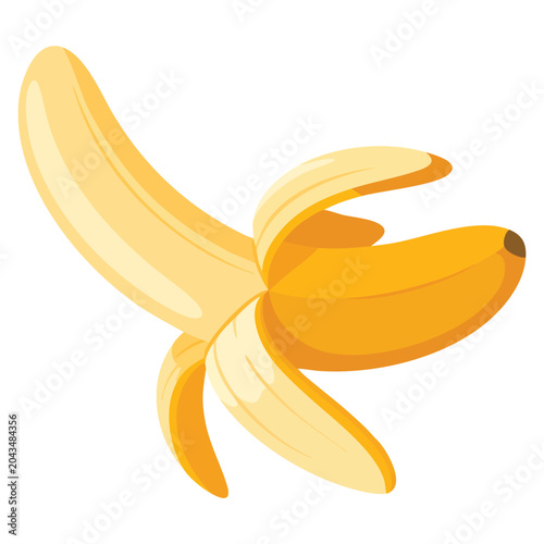 Canvas Print Ripe yellow banana partially peeled showing delicious flesh in realistic style