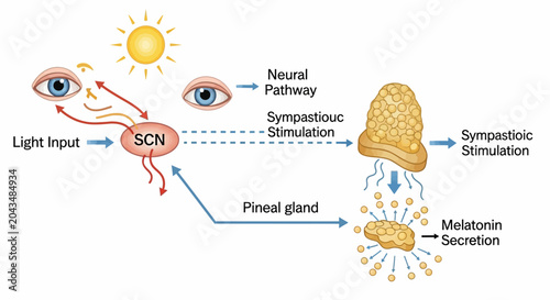 Tableau sur toile Circadian Rhythm Regulation by Light Input and Melatonin Secretion