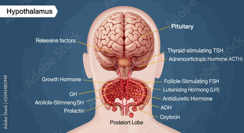 Bild auf Leinwand Detailed Diagram of Hypothalamus and Pituitary Gland in Human Brain