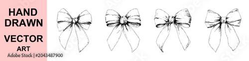 Foto Vintage Hand Drawn Ribbon Bow Set Detailed Decorative Gift Knot Collection Isola