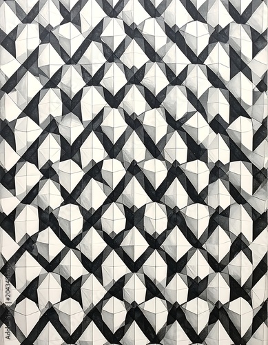 Geometric Black and White Pattern Forming Repeating Abstract Shapes on Textured Surface