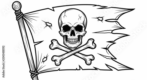 Schilderij op canvas Jolly Roger Pirate Flag with Skull and Crossbones.
