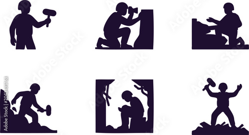 Tableau sur toile Set of six silhouette illustrations depicting people engaged in various activiti