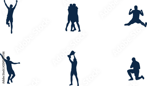 Tableau sur toile Silhouettes of victorious athletes celebrating their success with joyful poses a
