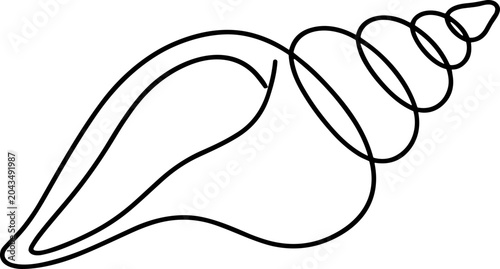 Quadro su tela Elegant single line drawing of a conch seashell, minimalist, isolated on white background