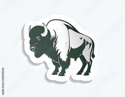 Stylized Bison Illustration Sticker Isolated on Light Gray Background