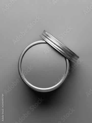 Top View of Empty Silver Aluminum Cosmetic Jar Mockup with Lid