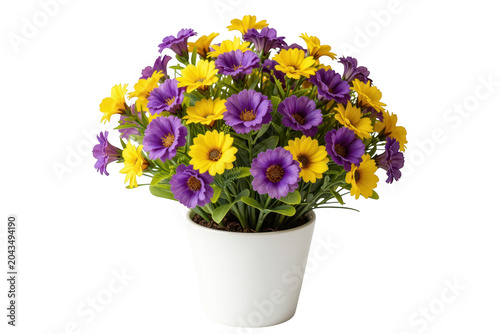 Vibrant Yellow and Purple Flower Bouquet in White Pot