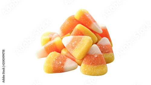 Cuadro en lienzo Small pile of colorful traditional sweet Halloween candy corn snacks isolated on
