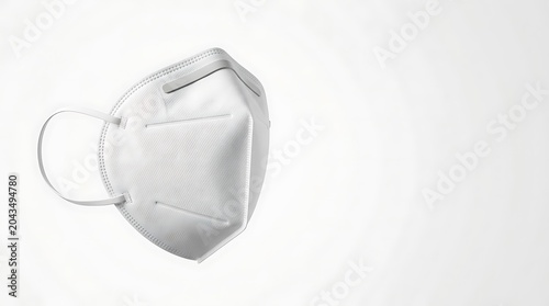 White KN95 Respirator Mask on White Background with Copy Space