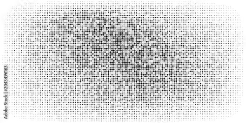 Flowing dots particles wave pattern 3D curve halftone black gradient curve shape isolated on white background. Vector in concept of technology, science, music, modern.