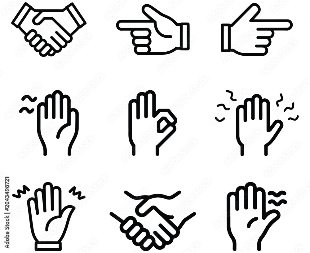 Obraz premium Hand gesture icons set including handshake and waving signs