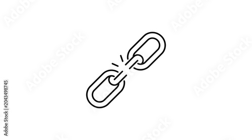A minimalist line art icon of a broken metal chain link.