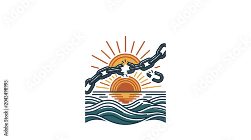 Foto A broken metal chain floating above a sunrise over the ocean waves