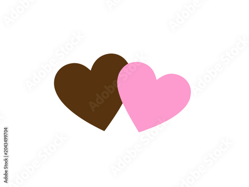 Two Hearts Icon, Brown and Pink Love Symbol Vector Illustration Isolated on Transparent Background for Design Projects