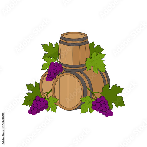 Wine Barrel and Grape Cluster Vector Illustration, Isolated Transparent Background for Winemaking or Vineyard Design
