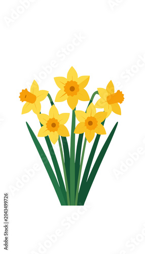 Yellow Daffodil Flower Bouquet Vector Illustration, Isolated Transparent Background for Spring Design and Floral Decoration