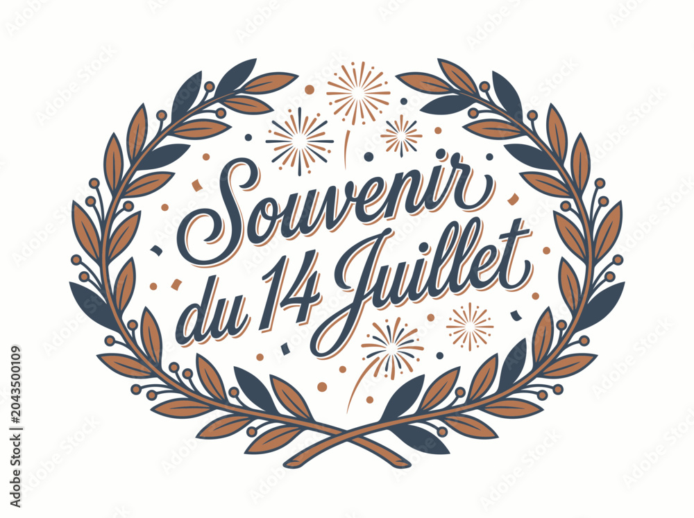 Obraz premium Bastille Day Souvenir Laurel Wreath with Fireworks