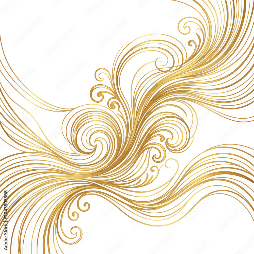 Fototapeta premium Elegant Gold Swirls and Flourishes on White Background