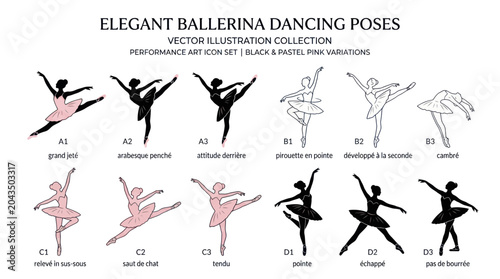 Принти на полотні Elegant Ballerina Dancing Poses Collection - Vector Illustrations