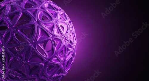 A close-up view of a complex, geometric, purple, wireframe sphere