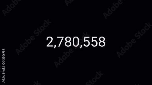 number counter animation from 0 to 5,000.000 on transparent background, animated number counter video counting from zero to five million in 4k , best for like and views.