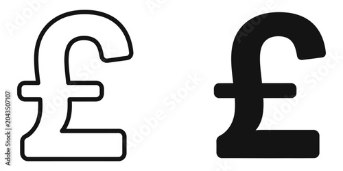 Foto Pound sterling symbol in outline and solid black against a clean white backgroun