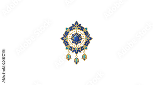 Foto Ornate vintage style brooch with blue gemstone and intricate filigree details
