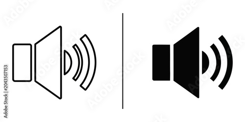 Bilde på lerret Speaker volume icons in outline and solid black showing sound waves during digit