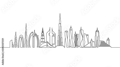 Fotografie Continuous line drawing of the iconic Dubai city skyline.