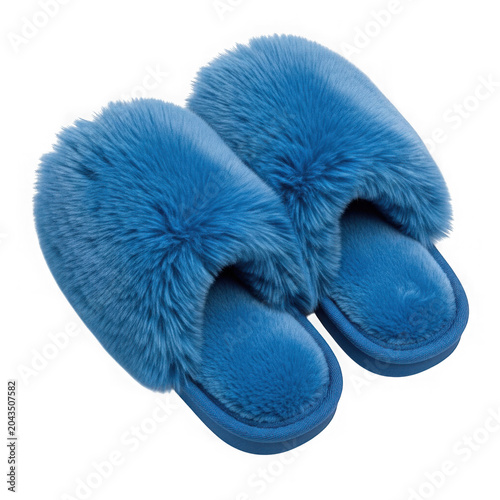 A pair of blue fuzzy slippers