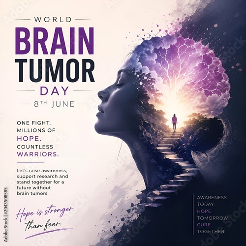 World brain tumor day awareness graphic featuring human silhouette and hopeful path, awareness