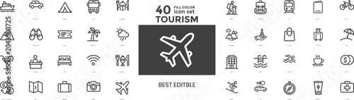 Foto Flight and Travel Web Icon Set in Linear Style