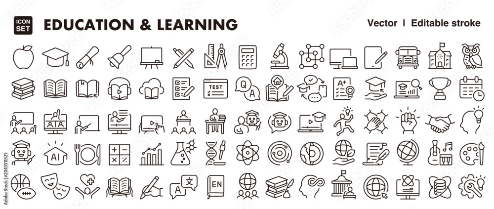 Fototapeta premium Education and Learning Icon Big Set – Editable Line Style