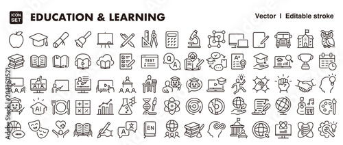 Education and Learning Icon Big Set – Editable Line Style
