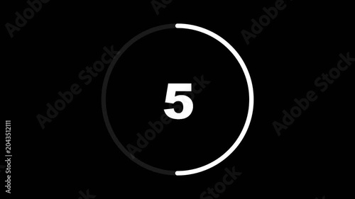 Countdown timer with the number 5 in the center, set against a stark black background, displaying a circular progress bar