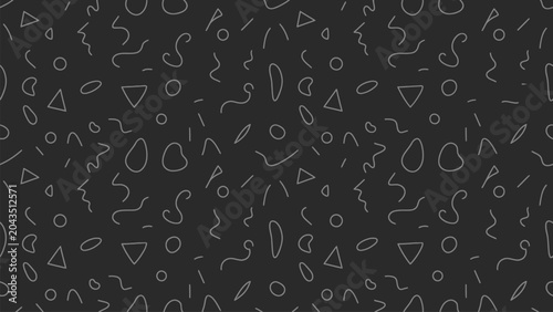 Seamless pattern of minimal geometric shapes on dark background