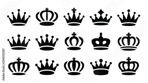 Φωτογραφία Collection of regal crown icons for royal and sovereign symbols on white