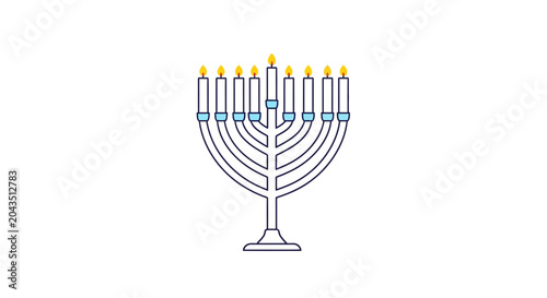 Schilderij op canvas Menorah with Candles Lit, Hanukkah Celebration, Jewish Holiday Symbol