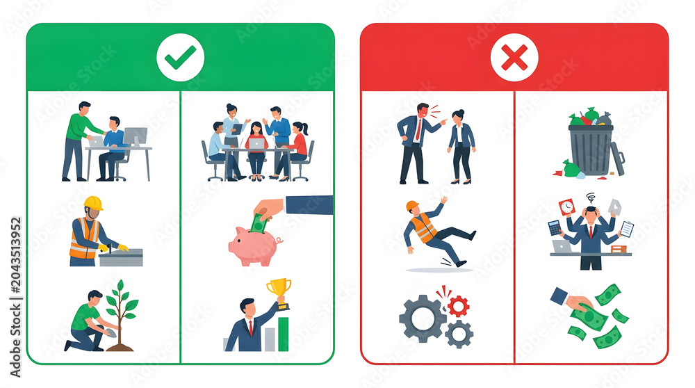 Fototapeta premium Dos and donts business comparison isolated on transparent background. Generative AI illustration 