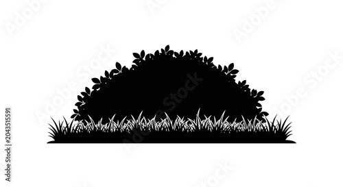 Photography CAD tree lines Black silhouette landscape, grassy hill, bushy mound, vector illu
